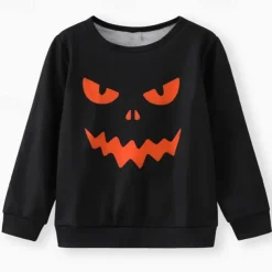 Halloween Boys 3D Graphic Ghost Sweatshirt Long Sleeve Spring Fall Fashion Basic Polyester Kids 4-12 Years Crew Neck Outdoor Casual Daily Regular Fit
