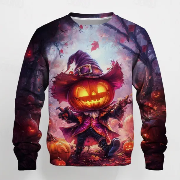 Halloween Boys 3D Graphic Cartoon Pumpkin Sweatshirt Long Sleeve Spring Fall Fashion Basic Polyester Kids 4-12 Years Crew Neck Outdoor Casual Daily Regular Fit