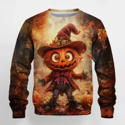 Halloween Boys 3D Graphic Cartoon Pumpkin Sweatshirt Long Sleeve Spring Fall Fashion Basic Polyester Kids 4-12 Years Crew Neck Outdoor Casual Daily Regular Fit