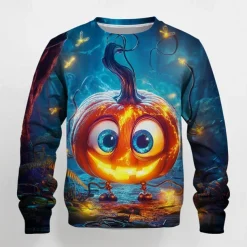 Halloween Boys 3D Pumpkin Sweatshirt Long Sleeve Spring Fall Fashion Basic Polyester Kids 4-12 Years Crew Neck Outdoor Casual Daily Regular Fit