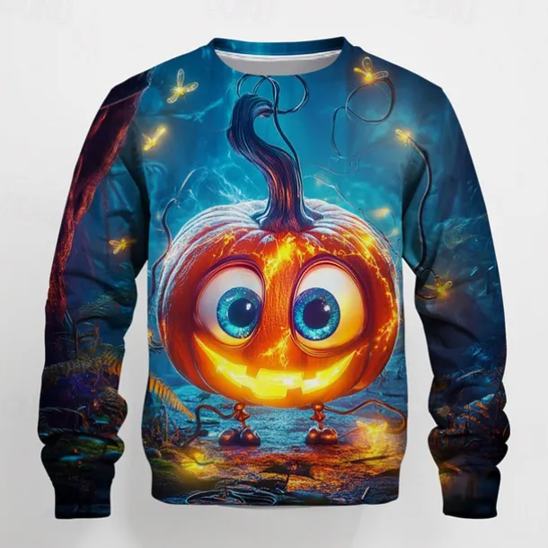 Halloween Boys 3D Pumpkin Sweatshirt Long Sleeve Spring Fall Fashion Basic Polyester Kids 4-12 Years Crew Neck Outdoor Casual Daily Regular Fit