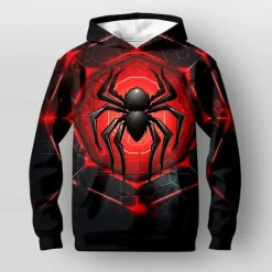 Halloween Boys 3D Spider Hoodie Pullover Long Sleeve 3D Print Fall Winter Fashion Streetwear Cool Kids 3-12 Years Outdoor Casual Daily Regular Fit