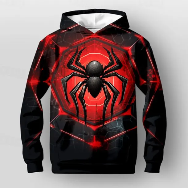 Halloween Boys 3D Spider Hoodie Pullover Long Sleeve 3D Print Fall Winter Fashion Streetwear Cool Kids 3-12 Years Outdoor Casual Daily Regular Fit