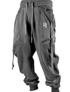 Halloween Cargo Pants Mens Graphic Letter Vintage 3D Print Sweatpants Trousers Outdoor Street Casual Daily Polyester Black Green Khaki Mid Waist Elasticity Unanswerable Harem Brown