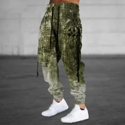 Halloween Cargo Pants Skull Mens Graphic | Casual Sports Outdoor Green Cotton | Sweatpants Joggers Trousers Drawstring Side Pockets Elastic Waist Prints Comfort Breathable Daily Blend