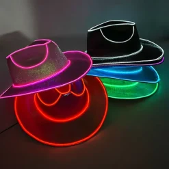 Halloween Christmas EL Wire Light Up Sequin Jazz Hat Adult Neon LED Luminous Festival Party Dress Up Cap For Men and Women