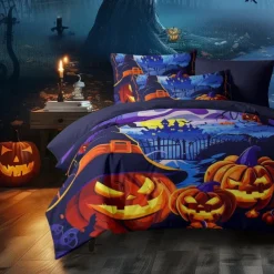 Halloween Collection Duvet Cover Set 3 Piece Set Jack O Lantern Pumpkin Super Soft Skin-friendly Long-lasting
