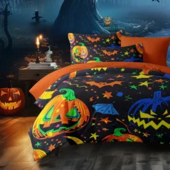 Halloween Collection Duvet Cover Set 3 Piece Set Jack O Lantern Pumpkin Super Soft Skin-friendly Long-lasting