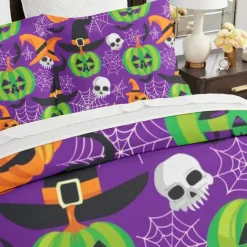 Halloween Collection Duvet Cover Set 3 Piece Set Jack O Lantern Pumpkin Super Soft Skin-friendly Long-lasting