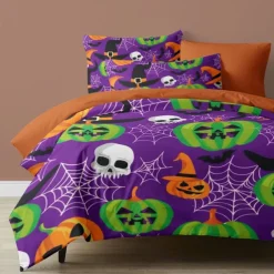 Halloween Collection Duvet Cover Set 3 Piece Set Jack O Lantern Pumpkin Super Soft Skin-friendly Long-lasting
