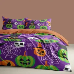 Halloween Collection Duvet Cover Set 3 Piece Set Jack O Lantern Pumpkin Super Soft Skin-friendly Long-lasting
