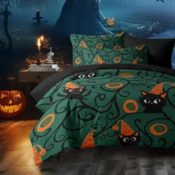 Halloween Collection Duvet Cover Set 3 Piece Set Jack O Lantern Pumpkin Super Soft Skin-friendly Long-lasting