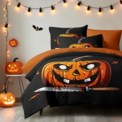 Halloween Collection Duvet Cover Set Jack O Lantern Pumpkin 3 Piece Set Super Soft Skin-friendly Long-lasting