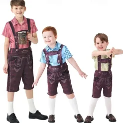 halloween costume foreign trade cross-border supply suit children's plaid beer overalls boys three-color beer suit