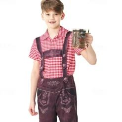 halloween costume foreign trade cross-border supply suit children's plaid beer overalls boys three-color beer suit