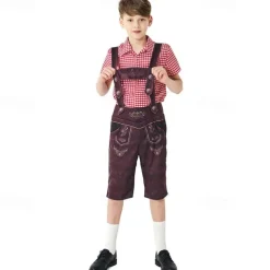 halloween costume foreign trade cross-border supply suit children's plaid beer overalls boys three-color beer suit