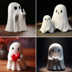 Halloween Cute Ghost Figurine - Middle Finger Spooky Resin Ghost Statue, Cute Ghost Decor for Halloween Decorations, Porch and Indoor Spooky Home Decor 10x10x10cm