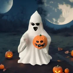 Halloween Cute Ghost Figurine - Middle Finger Spooky Resin Ghost Statue, Cute Ghost Decor for Halloween Decorations, Porch and Indoor Spooky Home Decor 10x10x10cm