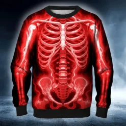 Halloween Day of the Dead Skull Men's Skeleton Costume Sweatshirt Punk Party Long Sleeve Crew Neck Vacation Red Blue Crewneck 3D All Seasons Designer