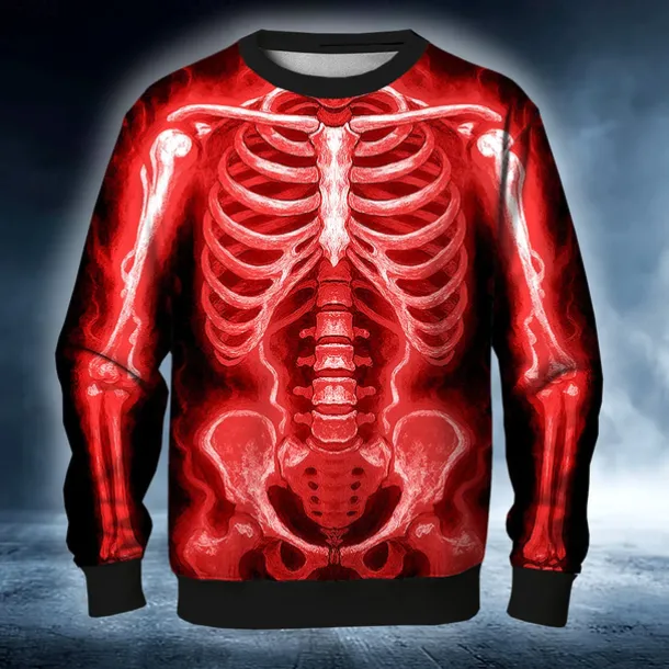 Halloween Day of the Dead Skull Men's Skeleton Costume Sweatshirt Punk Party Long Sleeve Crew Neck Vacation Red Blue Crewneck 3D All Seasons Designer