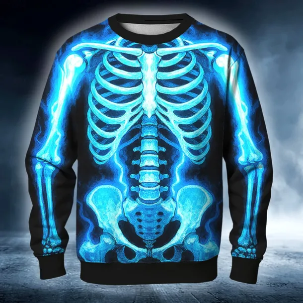 Halloween Day of the Dead Skull Men's Skeleton Costume Sweatshirt Punk Party Long Sleeve Crew Neck Vacation Red Blue Crewneck 3D All Seasons Designer
