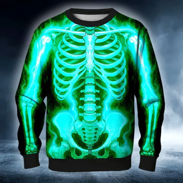 Halloween Day of the Dead Skull Men's Skeleton Costume Sweatshirt Punk Party Long Sleeve Crew Neck Vacation Red Blue Crewneck 3D All Seasons Designer