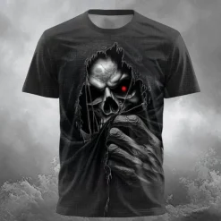 Halloween Day of the Dead Skull Men's Reaper T shirt Short Sleeve T shirt 3D Print Crew Neck Shirt Designer Gothic Party Street Casual Black Summer Spring Clothing Apparel