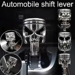 Halloween Decor Metal Skull Shape Stainless Steel Molding Car Gear Shift Knob Cover, Automatic Manual Transmission Shift Knob Selector Fits Most Automatic Vehicles