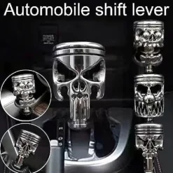 Halloween Decor Metal Skull Shape Stainless Steel Molding Car Gear Shift Knob Cover, Automatic Manual Transmission Shift Knob Selector Fits Most Automatic Vehicles