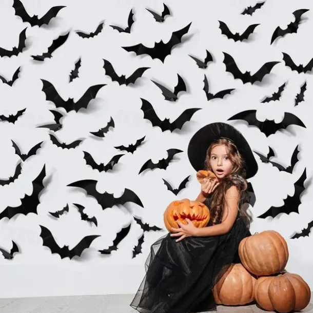 Halloween Decoration 3D Black PVC Bat Halloween Party Bar Room Halloween Party Scary Decor Props Wall Sticker Halloween Decor Halloween Supplies