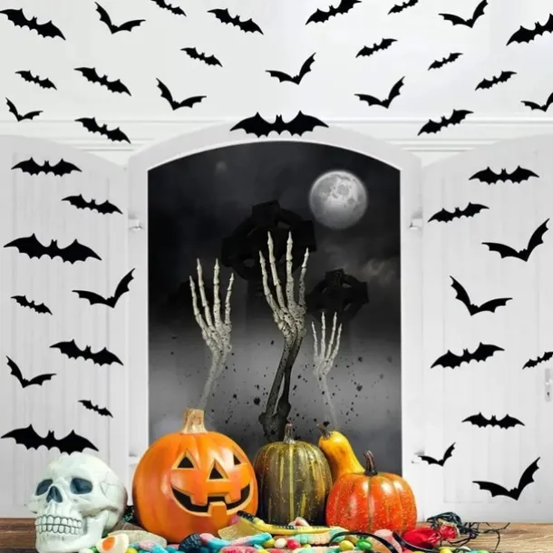 Halloween Decoration 3D Black PVC Bat Halloween Party Bar Room Halloween Party Scary Decor Props Wall Sticker Halloween Decor Halloween Supplies