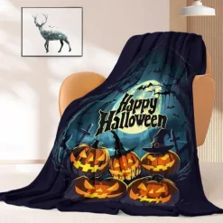 Halloween Decoration Jack O' Lantern Pumpkin Throw Blanket - Soft and Cozy Fleece with Festive Pumpkin Design - Perfect for Halloween Decor and Keeping Warm