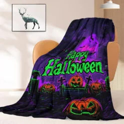 Halloween Decoration Jack O' Lantern Pumpkin Throw Blanket - Soft and Cozy Fleece with Festive Pumpkin Design - Perfect for Halloween Decor and Keeping Warm