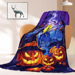 Halloween Decoration Jack O' Lantern Pumpkin Throw Blanket - Soft and Cozy Fleece with Festive Pumpkin Design - Perfect for Halloween Decor and Keeping Warm