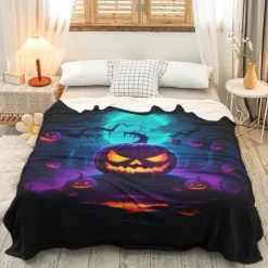 Halloween Decoration Jack O' Lantern Pumpkin Throw Blanket - Soft and Cozy Fleece with Festive Pumpkin Design - Perfect for Halloween Decor and Keeping Warm