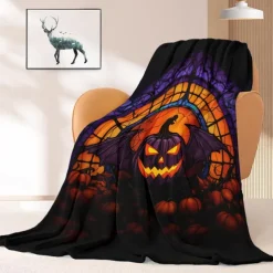 Halloween Decoration Jack O' Lantern Pumpkin Throw Blanket - Soft and Cozy Fleece with Festive Pumpkin Design - Perfect for Halloween Decor and Keeping Warm
