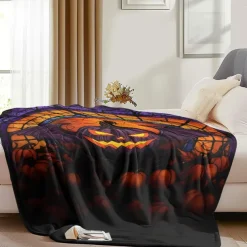 Halloween Decoration Jack O' Lantern Pumpkin Throw Blanket - Soft and Cozy Fleece with Festive Pumpkin Design - Perfect for Halloween Decor and Keeping Warm