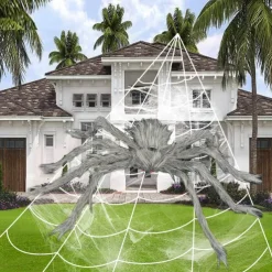 Halloween Decoration Outdoor Spider Large Giant Spider Scary Spiders Garden Horror Decorations Scary Stretchy Giant Spider for Yard, Patio, Lawn, Garden, Window, White Grey