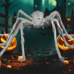 Halloween Decoration Outdoor Spider Large Giant Spider Scary Spiders Garden Horror Decorations Scary Stretchy Giant Spider for Yard, Patio, Lawn, Garden, Window, White Grey