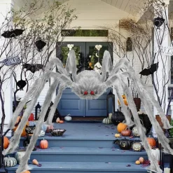 Halloween Decoration Outdoor Spider Large Giant Spider Scary Spiders Garden Horror Decorations Scary Stretchy Giant Spider for Yard, Patio, Lawn, Garden, Window, White Grey