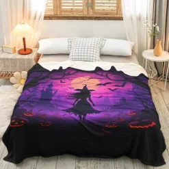 Halloween Decoration Witch Throw Blanket - Soft and Cozy Fleece with Enchanting Witch Design - Perfect for Adding a Spooky Touch to Your Home Decor - High-Quality and Durable Fabric