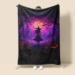 Halloween Decoration Witch Throw Blanket - Soft and Cozy Fleece with Enchanting Witch Design - Perfect for Adding a Spooky Touch to Your Home Decor - High-Quality and Durable Fabric