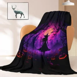 Halloween Decoration Witch Throw Blanket - Soft and Cozy Fleece with Enchanting Witch Design - Perfect for Adding a Spooky Touch to Your Home Decor - High-Quality and Durable Fabric
