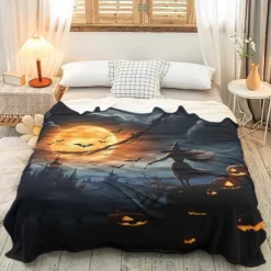 Halloween Decoration Witch Throw Blanket - Soft and Cozy Fleece with Enchanting Witch Design - Perfect for Adding a Spooky Touch to Your Home Decor - High-Quality and Durable Fabric