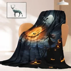 Halloween Decoration Witch Throw Blanket - Soft and Cozy Fleece with Enchanting Witch Design - Perfect for Adding a Spooky Touch to Your Home Decor - High-Quality and Durable Fabric