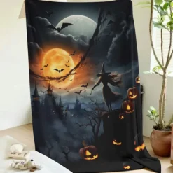 Halloween Decoration Witch Throw Blanket - Soft and Cozy Fleece with Enchanting Witch Design - Perfect for Adding a Spooky Touch to Your Home Decor - High-Quality and Durable Fabric