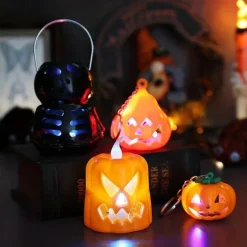 Halloween DecorationJack O Lantern Electronic Candle Light, Portable Candlestick Night Light, Ghost Festival Decoration, Props Atmosphere Layout, Suitable for Autumn Thanksgiving Table Decoration