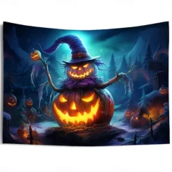 Halloween Decorations Blacklight Tapestry Jack O Lantern UV Reactive Glow in the Dark Glow Party Psychedelic Trippy Misty Hanging Tapestry Wall Art Mural for Living Room Bedroom