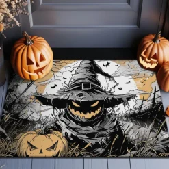 Halloween Decorations Doormat Pumpkin Scarecrow Kitchen Mat Floor Mat Non-Slip Area Rug Oil Proof Rug Indoor Outdoor Mat Bedroom Decor Bathroom Mat Entrance Rug