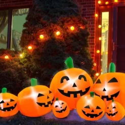 Halloween Decorations 10ft Long Inflatable Pumpkin Light, LED Blow Up Light Up Pumpkin Decor Indoor Outdoor Holiday Art Decor Decorations